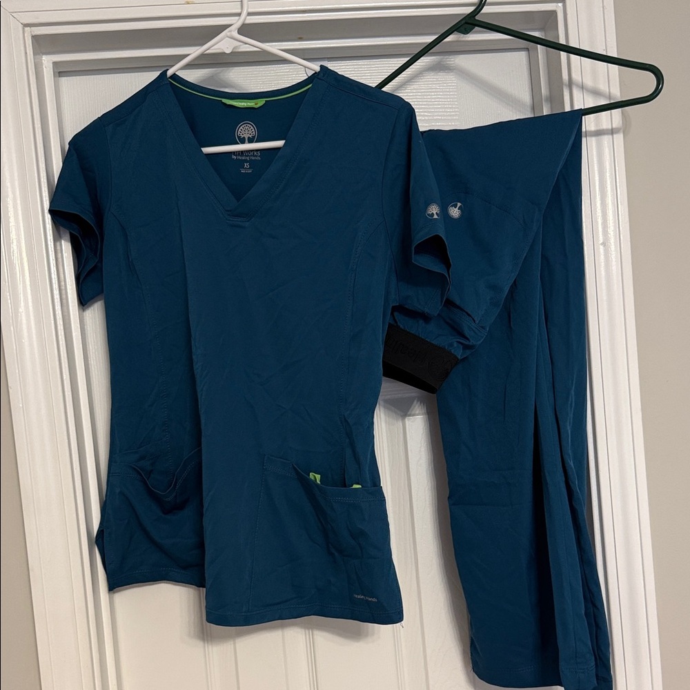 Healing Hands Blue Scrub Top and Flare Pant